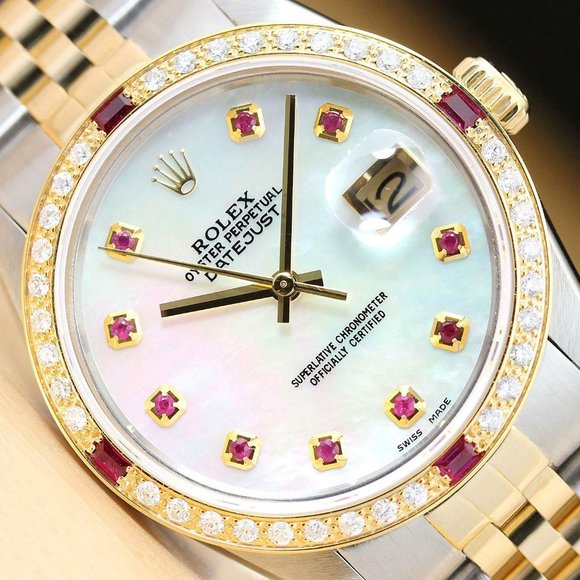 Men's Rolex Ruby Dial 18kt Gold Datejust! MINT!! - Picture 1 of 8